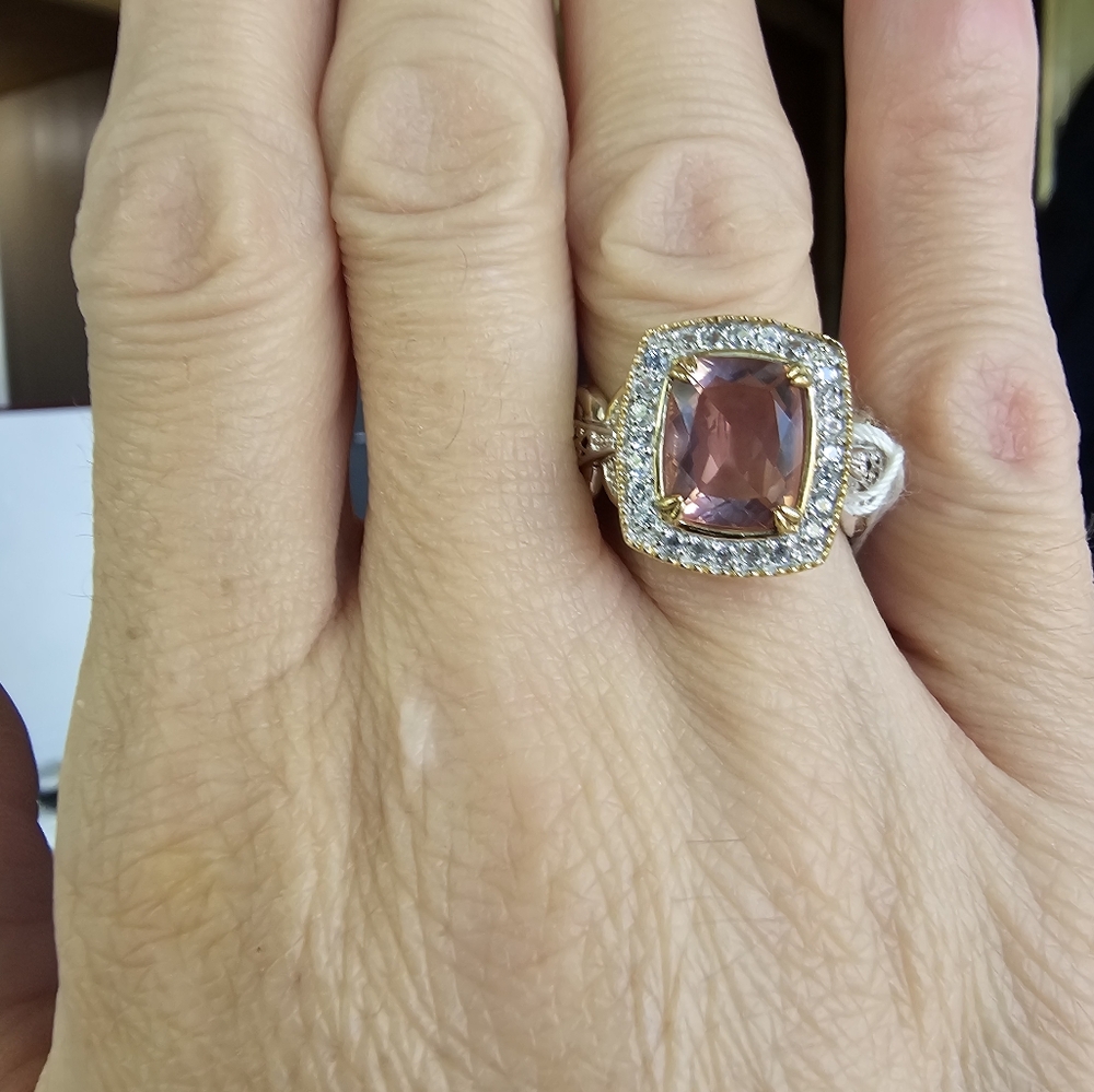 Natural Morganite & Diamond Palladium Sterling Silver 18k Ring Size 7.5! NEW - Picture 10 of 15